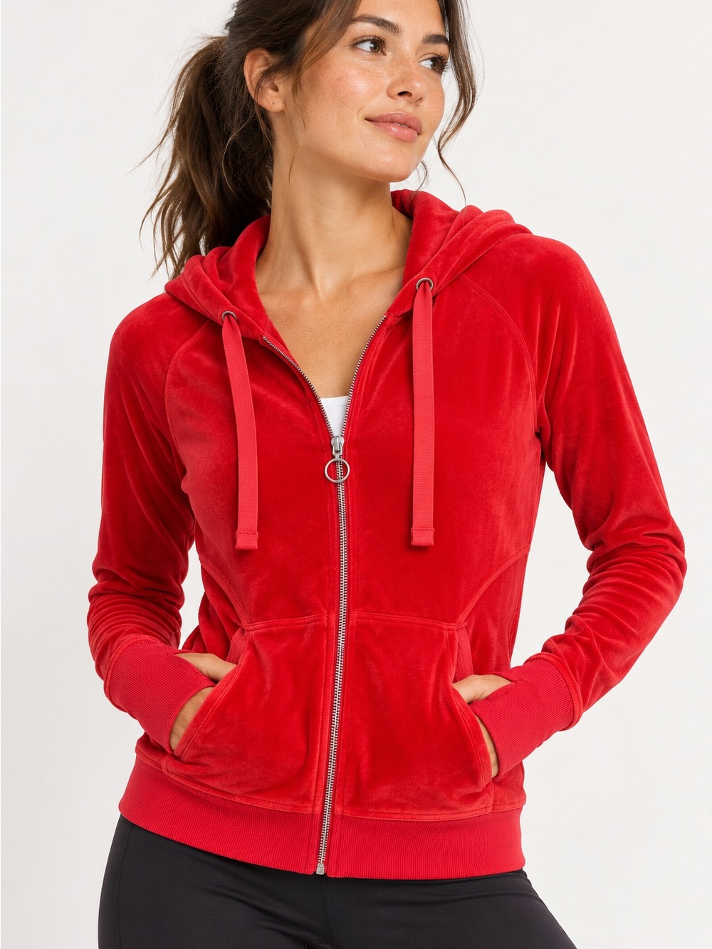 Athleta Triumph Hoodie Double Cozy Karma Velour Hibiscus Red Size S